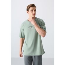 Tommy Life 88325 Açık Yeşil Pamuklu Kalın Yumuşak Dokulu Oversize Fit Baskılı Erkek T-Shirt