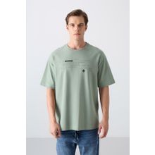 Tommy Life 88326 Açık Yeşil Pamuklu Kalın Yumuşak Dokulu Oversize Fit Baskılı Erkek T-Shirt