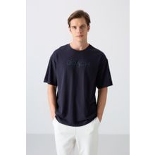 Tommy Life 88329 Lacivert Pamuklu Kalın Yumuşak Dokulu Oversize Fit Baskılı Erkek T-Shirt