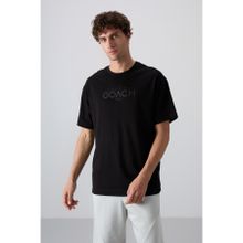 Tommy Life 88329 Siyah Pamuklu Kalın Yumuşak Dokulu Oversize Fit Baskılı Erkek T-Shirt