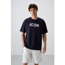 Tommy Life 88331 Lacivert Pamuklu Kalın Yumuşak Dokulu Oversize Fit Baskılı Erkek T-Shirt