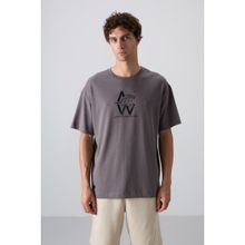 Tommy Life 88332 Koyu Gri Pamuklu Kalın Yumuşak Dokulu Oversize Fit Baskılı Erkek T-shirt