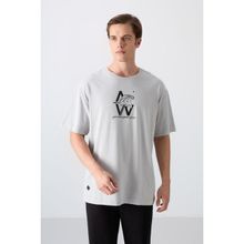 Tommy Life 88332 Taş Pamuklu Kalın Yumuşak Dokulu Oversize Fit Baskılı Erkek T-Shirt