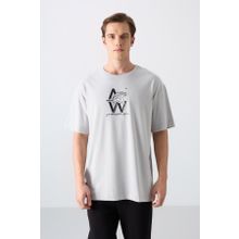Tommy Life 88332 Taş Pamuklu Kalın Yumuşak Dokulu Oversize Fit Baskılı Erkek T-Shirt