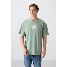 Tommy Life 88333 Açık Yeşil Pamuklu Kalın Yumuşak Dokulu Oversize Fit Baskılı Erkek T-Shirt