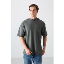 Tommy Life 88335 Haki Pamuklu Kalın Yüzeyi Dokulu Oversize Fit Basic Erkek T-Shirt
