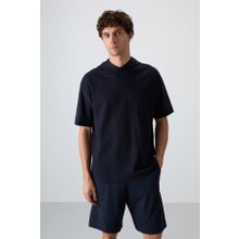 Tommy Life 88335 Lacivert Pamuklu Kalın Yüzeyi Dokulu Oversize Fit Basic Erkek T-Shirt