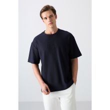 Tommy Life 88336 Lacivert Pamuklu Kalın Yüzeyi Dokulu Oversize Fit Baskılı Erkek T-Shirt
