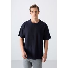 Tommy Life 88337 Lacivert Pamuklu Kalın Yüzeyi Dokulu Oversize Fit Basic Erkek T-Shirt