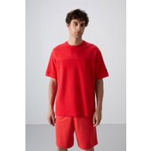 Tommy Life 88340 Kırmızı Fiesta Pamuklu Kalın Yüzeyi Dokulu Oversize Fit Basic Erkek T-Shirt