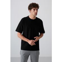 Tommy Life 88341 Siyah Pamuklu Kalın Yüzeyi Dokulu Oversize Fit Basic Erkek T-Shirt