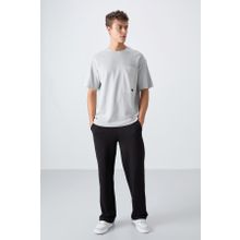 Tommy Life 88341 Taş Pamuklu Kalin Yuzeyi Dokulu Oversize Fit Basic Erkek T-Shirt
