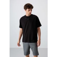 Tommy Life 88343 Siyah Pamuklu Kalın Yumuşak Dokulu Oversize Fit Baskılı Erkek T-Shirt