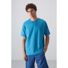 Tommy Life 88349 Petrol Mavi Pamuklu Kalın Yumuşak Dokulu Oversize Fit Basic Erkek T-Shirt