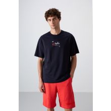 Tommy Life 88350 Lacivert Pamuklu Kalın Yumuşak Dokulu Oversize Fit Baskılı Erkek T-Shirt