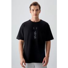 Tommy Life 88355 Siyah %100 Pamuk Kalın Yumuşak Dokulu Oversize Fit Baskılı Erkek T- Shirt