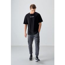 Tommy Life 88356 Siyah %100 Pamuk Kalın Yumuşak Dokulu Oversize Fit Baskılı Erkek T- Shirt