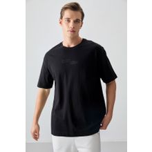 Tommy Life 88361 Siyah %100 Pamuk Kalın Yumuşak Dokulu Oversize Fit Baskılı Erkek T- Shirt
