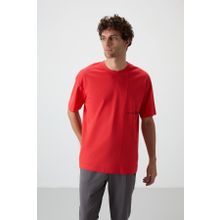 Tommy Life 88370 Kırmızı Fiesta Pamuklu Kalın Yüzeyi Dokulu Oversize Fit Baskılı Erkek T-Shirt