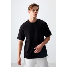 Tommy Life 88377 Siyah Pamuklu Kalın Yumuşak Dokulu Oversize Fit Basic Erkek T-Shirt