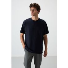 Tommy Life 88379 Lacivert Waffle İnterlok Yüzeyi Dokulu Oversize Fit Basic Erkek T-shirt