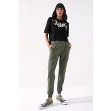 Tommy Life 94561 Haki Yüksek Bel Jogger Rahat Form Manşetli Kadın Eşofman Altı