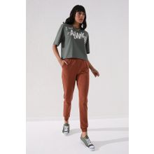 Tommy Life 94561 Tarçın Yüksek Bel Jogger Rahat Form Manşetli Kadın Eşofman Altı
