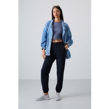 Tommy Life 94583 Cepli Yüksek Bel Rahat Form Lastik Paça Lacivert Kadın Eşofman Altı