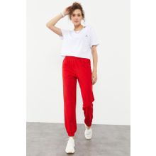 Tommy Life 94583 Kırmızı Cepli Yüksek Bel Rahat Form Lastik Paça Kadın Eşofman Altı