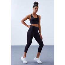 Tommy Life 95283 Siyah Yüksek Bel Toparlayıcılı Çapraz Sırt Detaylı Spor Kadın Büstiyer Kapri Takım