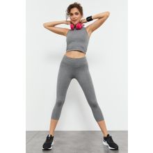 Tommy Life 95284 Gri Melanj Kadın Yüksek Bel Kapri-Crop Atlet Slim Fit Tayt Takım