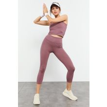 Tommy Life 95284 Gül Kurusu Kadın Yüksek Bel Kapri-Crop Atlet Slim Fit Tayt Takım
