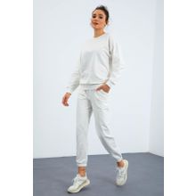 Tommy Life 95287 Ekru O Yaka Oversize Lastik Paça Kadın Eşofman Takımı