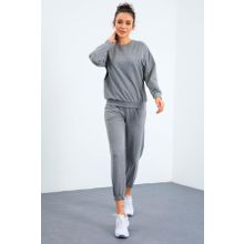 Tommy Life 95287 Gri Melanj O Yaka Oversize Lastik Paça Eşofman Kadın Takımı