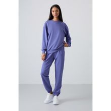 Tommy Life 95287 Melanj O Yaka Oversize Lastik Paça Eflatun Kadın Eşofman Takımı