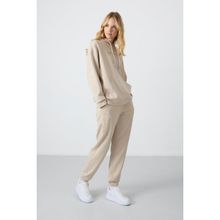 Tommy Life 95288 Kapüşonlu Kanguru Cep Oversize Lastik Paça Bej Kadın Eşofman Takımı