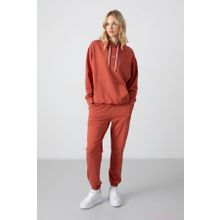 Tommy Life 95288 Kapüşonlu Kanguru Cep Oversize Lastik Paça Tarçın Kadın Eşofman Takımı