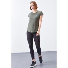 Tommy Life 97101 Kadın Koyu Gri Sırt Pencerelı Kısa Kol Standart Kalıp O Yaka Kadın T-Shirt