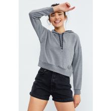 Tommy Life 97115 Gri Melanj Kadın Uzun Kol Rahat Form Kapüşonlu Kadın Sweatshirt