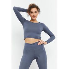 Tommy Life 97150 Uzun Kollu Dar Kalıp O Yaka Petrol Kadın Crop Top
