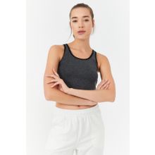 Tommy Life 97162 Antrasıt Melanj Kadın Basic Sıfır Kol Dar Kalıp U Yaka Crop Top Atlet