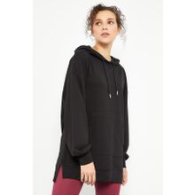 Tommy Life 97163 Siyah Balon Kol Yazı Nakışlı Oversize Tunik Kadın Sweatshirt
