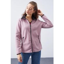 Tommy Life 97173 Gül Kurusu Dik Yaka Fermuarlı Rahat Form Polar Kadın Sweatshirt