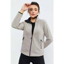Tommy Life 97173 Koyu Bej Kadın Dik Yaka Fermuarlı Rahat Form Polar Sweatshirt