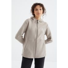Tommy Life 97233 Koyu Bej Kapüşonlu Fermuarlı Rahat Form Kadın Polar Sweatshirt