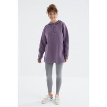 Tommy Life 97242 Eflatun Reglan Kol Renk Basic Kapüşonlu Oversize Kadın Tunik