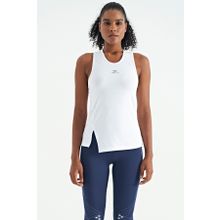 Tommy Life 97256 Beyaz Yırtmaç Detaylı O Yaka Sıfır Kollu Standart Kalıp Kadın Spor Atlet