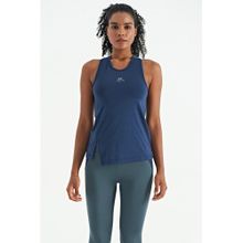 Tommy Life 97256 Indigo Yırtmaç Detaylı O Yaka Sıfır Kollu Standart Kalıp Spor Kadın Atlet