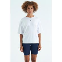 Tommy Life 97263 Beyaz O Yaka Baskı Detaylı Oversize Kısa Kol Kadın T-Shirt
