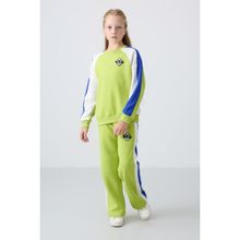TOMMY LIFE Lime Yeşil O Yaka Geniş Paça Standart Fit Baskılı Kız Çocuk Eşofman Takım - 75165